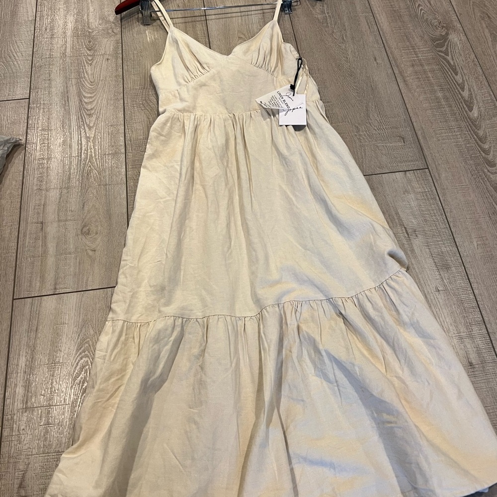 Japna Cream Ruffled Tiered Maxi Sundress